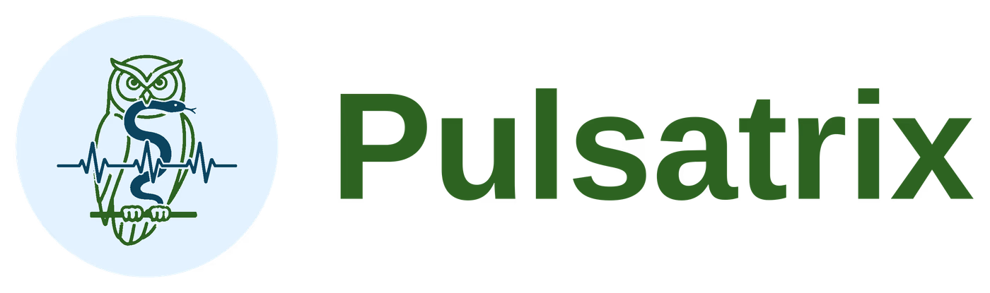 Pulsatrix logo: a line-drawn owl holding a snake, crossed by a pulse line, next to the word Pulsatrix